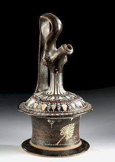 Tall Greek Gnathian Glazed Pottery Epichysis