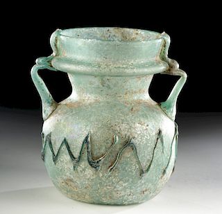 Beatuiful Roman Glass Handled Vessel w/ Trailing