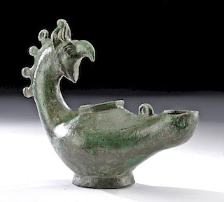 Roman Bronze Oil Lamp w/ Gryphon Handle