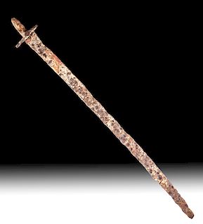 10th C. Khazar Iron Single Edged Sword w/ Wood Remains