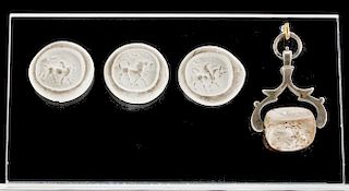 Sassanian Quartz 3-Sided Stamp Seal Bead w/ Animals