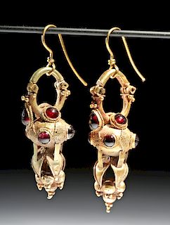 Exhibited Parthian / Roman 18K Gold & Garnet Earrings