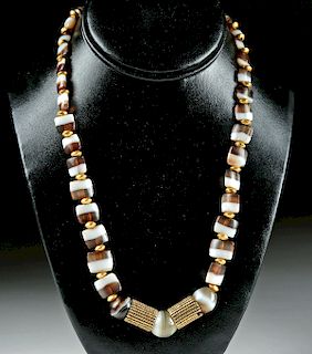 Stunning Necklace w Bactrian Agate & Gold Beads
