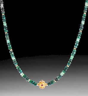 Mughal Indian Gold & Ruby Pendant on Emerald Necklace