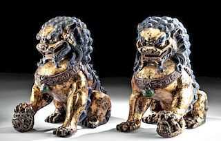 Chinese Ming Polychromed Cast Iron Fu Dogs (2)