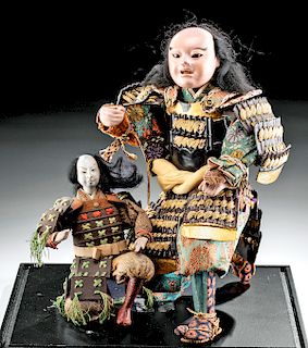 Lot of 2 Japanese Edo Period Ceramic Samurai Dolls