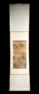 19th Chinese Qing Silk Scroll Painting by Xu Hong