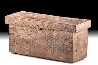 Chancay Incised Wood Box with Lid, ex Sotheby's