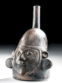 Chimu Inca Blackware Portrait Vessel of a Warrior
