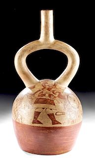 Moche Fineline Pottery Stirrup Jar - Warriors