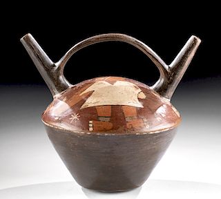 Huari Pottery Stirrup Vessel with Warrior