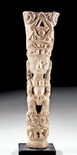 La Tolita Bone Figure of Goddess w/ Jaguar
