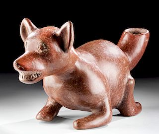 Fine Colima Redware Dog Vessel - Crouching Pose