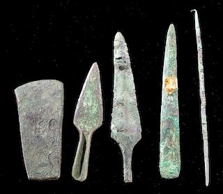 Lot of 5 Native American Old Copper Culture Tools