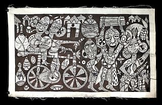 Signed African Oshogbo Painting Bicycle for Two - 2010