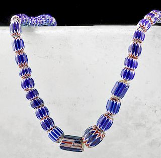 18th C. Venetian Chevron Glass Bead Necklace