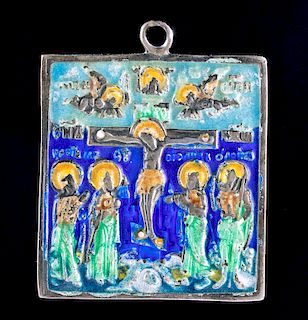 19th C. Russian Enameled Silver Icon Pendant - 18.1 g