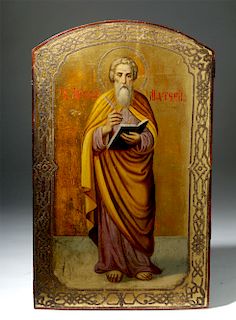 Exhibited 19th C. Russian Icon - Standing St. Matthew