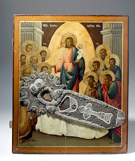 Exhibited 19th C. Russian Icon - Theotokos on Deathbed