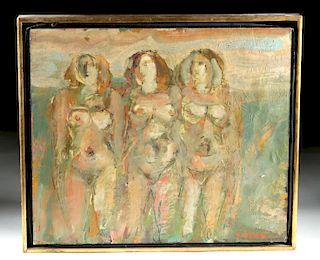 Framed H. Frank Painting of Three Nudes, ca. 1980