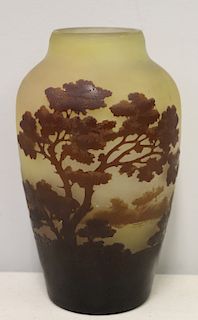 Galle Signed Art Glass Cameo Vase.
