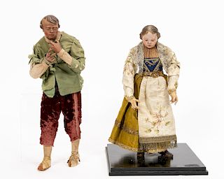 Pair, Male & Female Creche Polychrome Figures