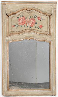 19th C. French Provincial Trumeau Mirror w/ Roses