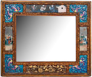 20th C. Chinese Reverse Painted Wall Mirror