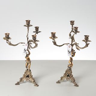 Pair Continental Rococo style vermeil candelabra