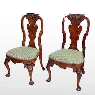 Pair antique George II style walnut side chairs