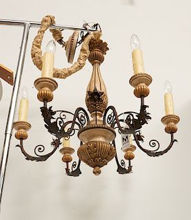 Baroque style painted wood & iron chandelier