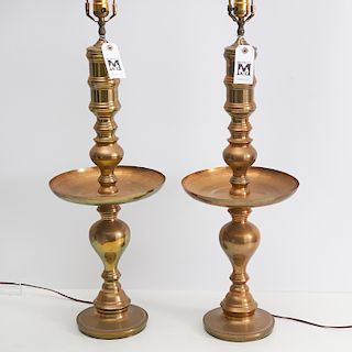 Pair Mid-Century Indian brass table lamps