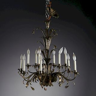 Chic Italian silvered tole 12-arm chandelier