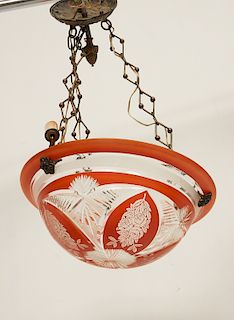 Continental Deco cut and enameled glass chandelier