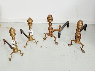 (2) Pairs American Federal brass andirons
