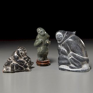 (3) Inuit stone figures, incl. Joe Poodlat