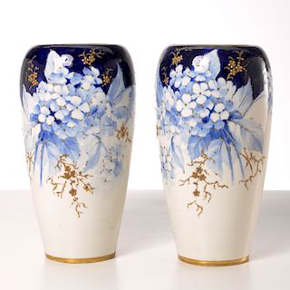 Pair Amphora cobalt decorated porcelain vases