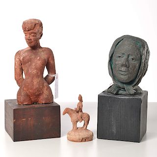 (3) terracotta figural sculptures