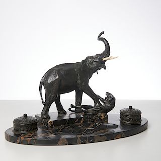 A.L. Barye style bronze elephant ink stand