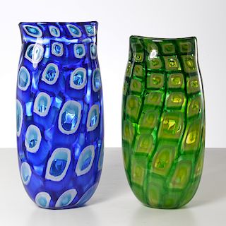(2) Bryan Goldenberg art glass vases