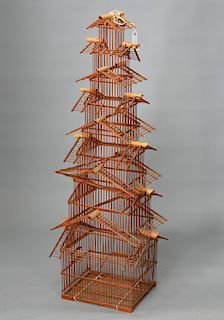 Large pagoda form bamboo birdcage