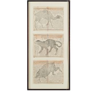 Japanese woodblock bestiary pages