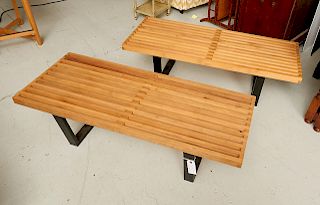 Pair George Nelson style slat benches