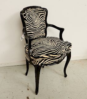 Louis XV style black lacquer zebra print fauteuil