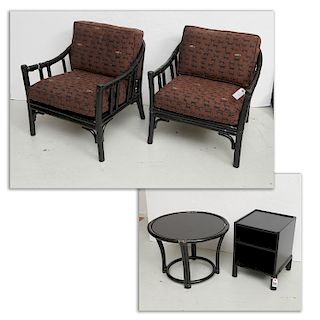 McGuire (4) piece black lacquered furniture suite
