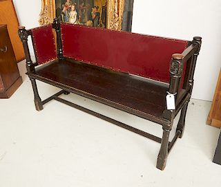 English Arts & Crafts oak and leather hall bench