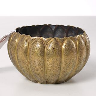 Finely engraved Islamic brass bowl