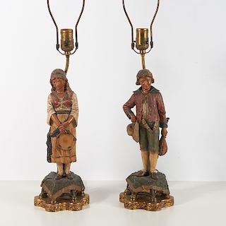 Pair Goldscheider (attrib) figural lamps