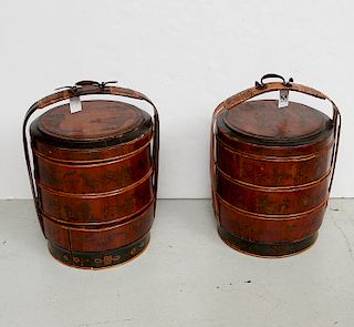 Near pair Chinese lacquer food containers