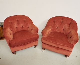 Pair Ralph Lauren style upholstered club chairs
